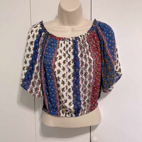 BLEUH CIEL On or Off Shoulder Short Sleeve Boho Bohemian Blouse Womans Medium - Picture 6 of 12